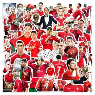 Imagem de Jemattely 50 peças de adesivos de vinil para jogador de futebol Cristiano Ronaldo, estrela do futebol, garrafa de água, pacote de adesivos, bola, presentes esportivos para amantes de esportes