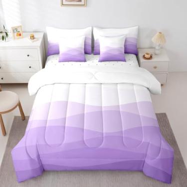 Imagem de Erosebridal Jogo de cama queen ondulado, ombré, ondulado, branco e roxo, decoração de quarto gradiente para crianças, meninos, adolescentes, colorido, dégradé ombré, náutico, costeiro