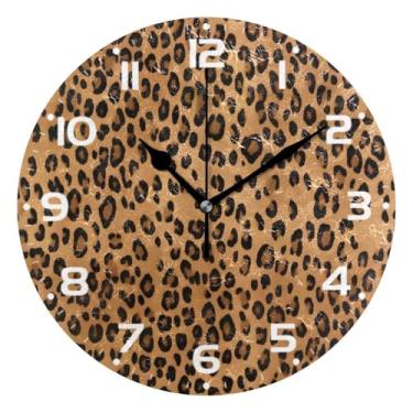 Imagem de JUZIHAI Relógio de parede leopardo silencioso, sem tique-taque, relógios de parede redondos operados por bateria, fácil de ler, relógio decorativo de parede para casa, cozinha, sala de estar, quarto