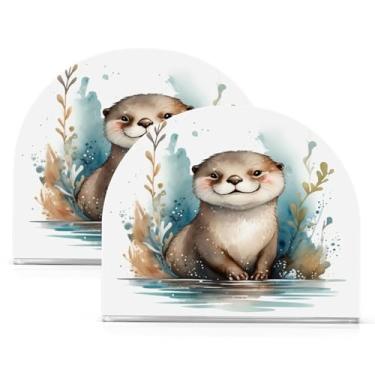 Imagem de Qilmy Porta-guardanapos acrílico lontra aquarela, suporte de lenços de mesa independente, dispensador de papel de coquetel para cozinha, jantar, restaurante, bar, decoração, 2 unidades