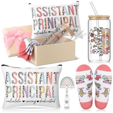 Imagem de Skylety Conjunto de 5 peças de presentes de semana principal de assistente para mulheres com 473 ml de meias para copo de vidro, bolsa cosmética, porta-crachá, agradecimento, assistente, principais