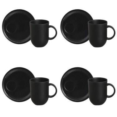 Imagem de Conjunto De Canecas Com Pires 04 Peças Linhas Preto Matte Porto Brasil