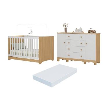 Imagem de Berço Americano 3 em 1 com Colchão Incluso e Cômoda 2 Portas 4 Gavetas Dengo Multimóveis MP4706