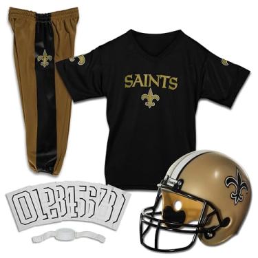 Imagem de Franklin Sports Conjunto de uniforme de futebol americano infantil New Orleans Saints - Fantasia de futebol juvenil NFL para meninos e meninas - Conjunto inclui capacete, camisa e calça - Médio