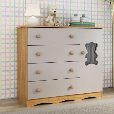 Imagem de Cômoda Infantil 95cm 1 Porta com Vidro e 4 Gavetas Doçura Multimóveis MP4494