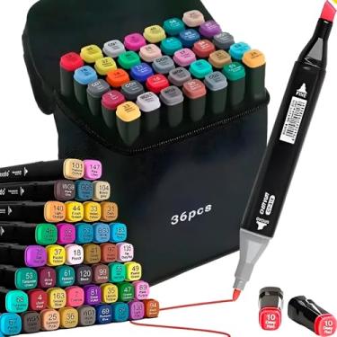 Imagem de Estojo Canetinha 36 Cores Ponta Dupla para Colorir Kit Canetas Marcador Duas Pontas para Desenho Profissional e Escolar