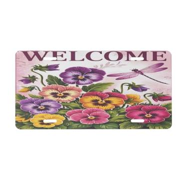 Imagem de Placa de licença de mola de flor rosa para placas de carro dianteiras de alumínio metal adequado para caminhão, placa de porta de carro, bar, café, acessórios automotivos para homens e mulheres 15 x