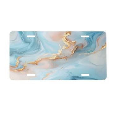 Imagem de Placa de licença azul abstrata mármore para a frente do carro placas de carro alumínio metal adequado para caminhão placa de porta de carro bar café acessórios automotivos para homens mulheres 15 x 30