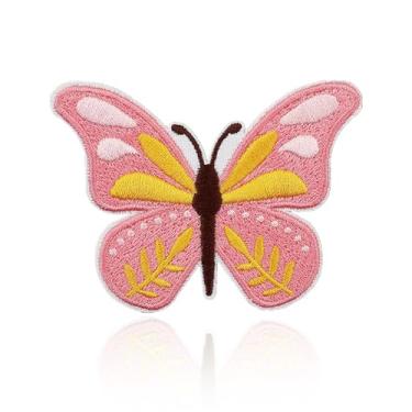 Imagem de Patch bordado de borboleta para roupas e bolsas – Emblema de borboleta rosa de 7,6 cm com suporte adesivo ou opção de costura para jaquetas, mochilas e artesanato
