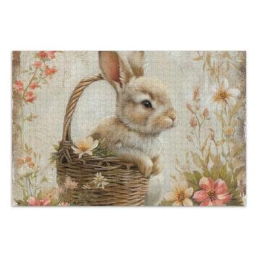 Imagem de Quebra-cabeça para adultos 1000 peças família elefante branco presentes quebra-cabeça divertido para adultos animal arte colorida coelho bonito cesta floral, 75 x 40 centímetros