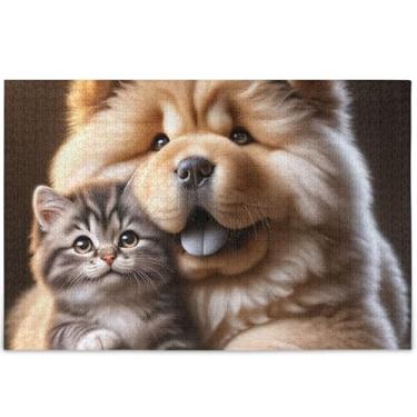 Imagem de Chow Chow Quebra-cabeça cachorro gatinho gato 1000 peças presentes para adultos jogo elefante branco quebra-cabeças divertidos para adultos flor pintura animal, 75 cm x 50 cm