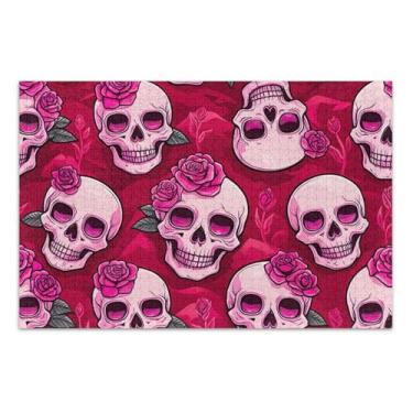 Imagem de Quebra-cabeça de 1000 peças para adultos, jogos engraçados, presentes divertidos para família, arte animal, pintura, crânios, rosas, 75 x 40 cm