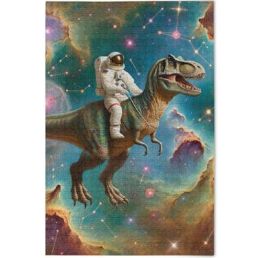 Imagem de Quebra-cabeça personalizado astronauta t Rex Space Galaxy Adultos 500 peças paisagem arte paisagem quebra-cabeças família elefante branco presentes, 52 cm x 37,8 cm