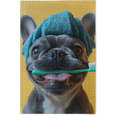 Imagem de Quebra-cabeça buldogue francês feliz 500 peças presentes para adultos jogo elefante branco personalizado difícil impressão de arte animal, 52 cm x 37,8 cm