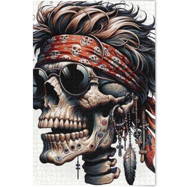 Imagem de Quebra-cabeça engraçado de caveira Jolly Roger 500 peças para cenário adulto arte animal decoração cena natureza quebra-cabeça personalizado jogo técnico presentes, 52 cm x 37,8 cm