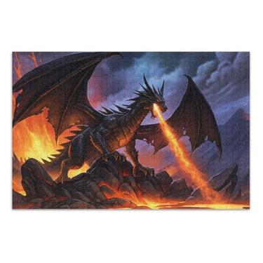 Imagem de Quebra-cabeças para adultos 1000 peças engraçadas grande dragão fogo magma brinquedo escuro arte jogo de arte mordaça presente quebra-cabeça elefantes brancos presentes, 75 x 40 centímetros