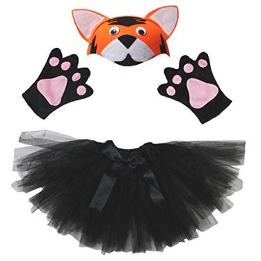 Imagem de Petitebella Chapéu de tigre luvas saia infantil 3 peças acessório fantasia (tamanho único)