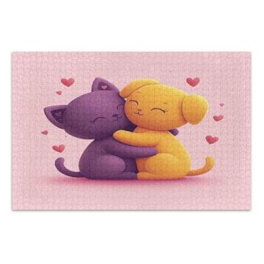 Imagem de Quebra-cabeças fofos, gatos, cães, rosa, quebra-cabeças para adultos, com letras nas costas, quebra-cabeças para adultos 500 peças