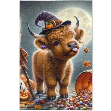 Imagem de Quebra-cabeça adulto engraçado vaca Highland Halloween 500 peças presentes para jogo de elefante branco personalizado arte divertida quebra-cabeça paisagem arte, 52 cm x 37,8 cm
