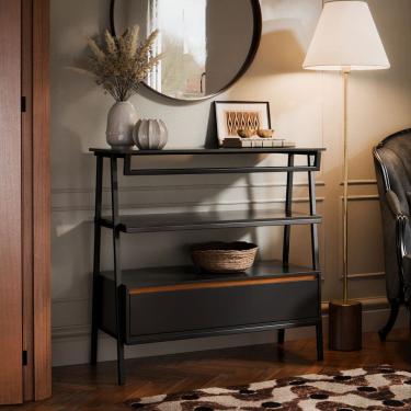 Imagem de Aparador Industrial Hall de Entrada 1 Gaveta Thor Preto Cedro com Preto - Rede Móveis