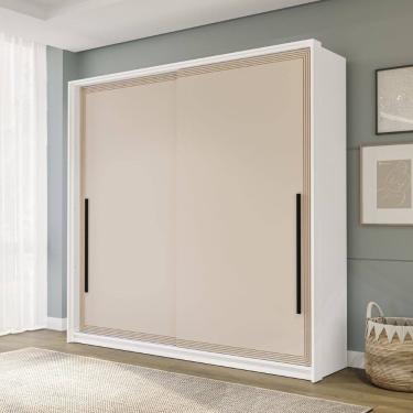 Imagem de Guarda Roupa Roupeiro 2 portas de correr 2 gavetas Valência Branco Creme Politorno Móveis