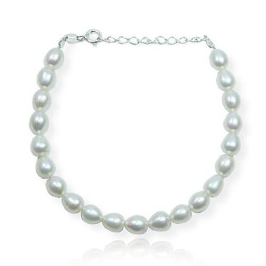 Imagem de Pulseira Bracelete Perola Natural Agua Doce Prata Pura 925 - Lojas La&