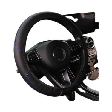 Imagem de Capa De Volante De Couro Com Listras Vermelhas E Azuis Para Carros De 