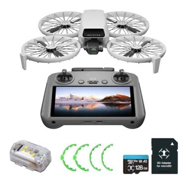 Imagem de DJI Controle remoto com tela RC 2, pacote com cartão micro SD de 128 GB, anel de proteção de hélice e luz estroboscópica - Drone com câmera UHD 4K para adultos, menos de 249 g, decolagem de palma
