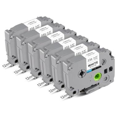 Imagem de Tz-231 12 mm 0,47 fita adesiva branca laminada Tze compatível com Brother Tze-231 Tze231 1/5.1 cm preto sobre branco P Touch Label Maker refis para PT-D220 D210 H110 D400 D200 1280 D610BT, Pacote com