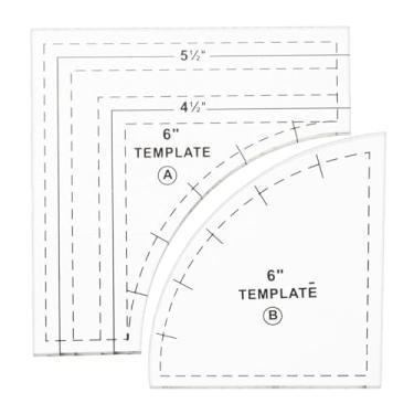 Imagem de Smgda Drunkards Path Modelos de acolchoamento, régua de acrílico transparente de 15 cm, réguas grandes e modelo para artesanato faça você mesmo padrões de corte com suprimentos de costura de 1/10.2 cm
