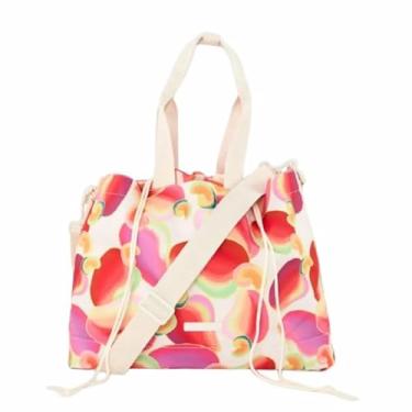 Imagem de Bolsa de Praia com Estampada, Poliéster, 40x28x16 cm, com Alças Ajustáveis e Bolsos Internos, Farm Original Feminina Transversal (Branco com rosa)
