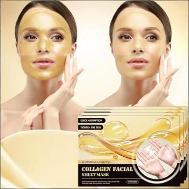 Imagem de Máscara de colágeno dourado 24K para rugas, máscara facial hidratante de tom de pele uniforme com niacinamida, ácido hialurônico, cuidados com a pele facial, 4 pacotes