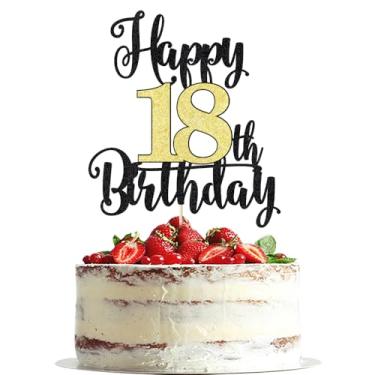 Imagem de Dxsdgetue Topo de bolo Happy 18th Birthday - Ouro Preto Glitter Cheers to 18 Years - Fabulosa decoração de bolo para aniversário de 18 anos/festa de aniversário