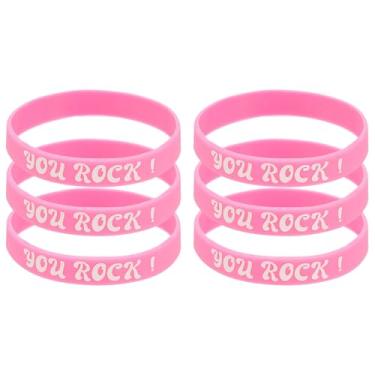Imagem de PATIKIL 6 pulseiras motivacionais You Rock, pulseiras personalizadas com texto, pulseiras de silicone, pulseiras de borracha personalizadas para exercícios físicos, exercícios, basquete, rosa vermelha