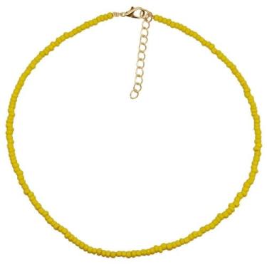 Imagem de TINCOLIA Colar feito à mão com miçangas de sementes coloridas perfeitas para melhores amigos, corrente de clavícula casual curta