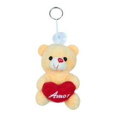 Imagem de Mini ursinho de pelúcia chaveiro / ventosa com coração 10cm - Quero Pr