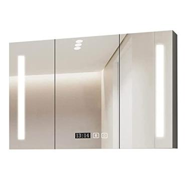 Imagem de Armário de espelho de banheiro inteligente, armários de remédios individualmente montado na parede espelho de banheiro com organizador de armazenamento grande e leve, economiza espaço para banheiro