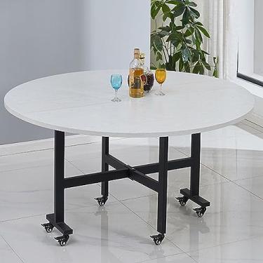 Imagem de Mesa de jantar dobrável móvel, mesa de jantar dobrável de folha redonda, mesa de jantar versátil com 6 rodas, moldura de metal resistente, para sala de jantar e cozinha de espaço pequeno (cor: G