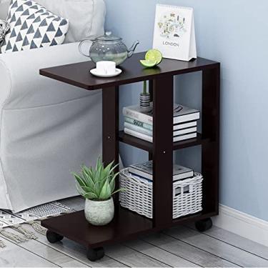 Imagem de Mesas de canto pequeno sofá com rodas de madeira 3 camadas mesa lateral de café para sala de estar, sofá, cantos, quarto, mesa de café moderna, mesa de centro (B)