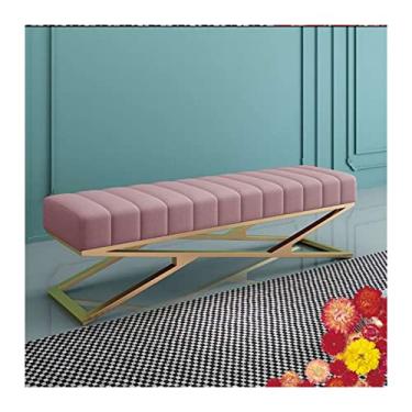 Imagem de Banco de armazenamento de sapato, banco estofado para quarto, banco na extremidade da cama com assento acolchoado e prateleira de metal, assento para quarto, entrada, corredor, prateleiras de