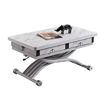 Imagem de Mesa de centro moderna levantável de madeira, mesa de jantar desdobrável, mesa multifuncional armazenável, mesa de centro removível sobre rodas (branca)