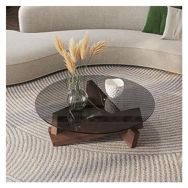 Imagem de Mesa de canto criativa mesa de centro de madeira maciça de vidro transparente sala de estar vintage minimalista mesa de chá design salão mesa lateral para móveis domésticos (cor: A-60X60X30CM) (A