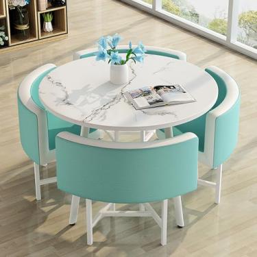 Imagem de Conjunto de mesa e cadeiras que economizam espaço, conjunto de mesa de cozinha redonda de couro, combinação de mesa de recepção e cadeira, com 1 mesa e 4 cadeiras, para sala de estar, cozinha, sala de