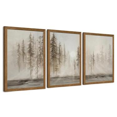 Imagem de Urmoya 3 peças de arte de parede abstrata de árvore florestal, decoração de parede de árvore de paisagem grunge, arte moderna pintura nórdica decorativa impressões de imagens para sala de estar