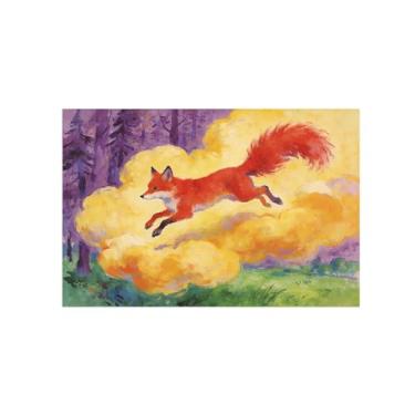 Imagem de BMZFYBS Impressão em tela de arte de parede animal - Raposa nas nuvens - Pintura de decoração moderna - Imagens para quarto de crianças escritório 20 x 30 cm 8 x 12 polegadas sem moldura