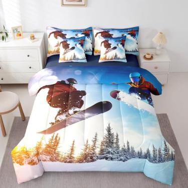 Imagem de Erosebridal Jogo de cama de esqui em uma bolsa de 7 peças para adolescentes, esqui, esportes, tamanho queen, conjunto de edredom para amantes de esqui, para meninos, crianças, jovens, homens, inverno