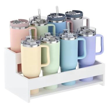 Imagem de yeavs Organizador de garrafa de água, suporte de copo de 2 camadas para 8 xícaras, rack de armazenamento de cozinha de despensa para garrafas de vinho, armário de bancada