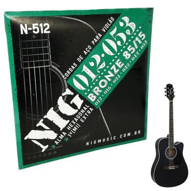 Imagem de Jogo Cordas 012 Em Aço Violão Tensão Média Nig N512 + Corda
