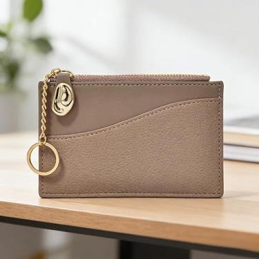 Imagem de Carteira pequena feminina, porta-cartões de poliuretano fino com corrente de metal, 3 compartimentos para cartões e compartimento para moedas, carteira minimalista com janela para identidade e bolso