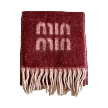 Imagem de Cachecol Feminino Grosso De Lã Bicolor Com Padrão De Letras, Lavável À